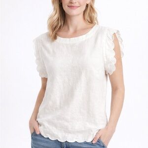 ELLEN TRACYWhite Scalloped Blouse